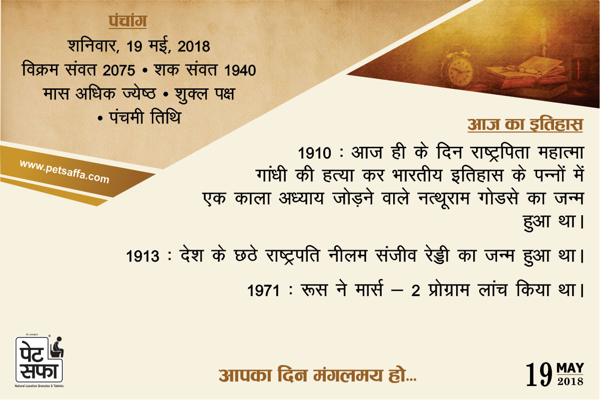 Today in History, 19 May 2018 – Aaj Ka Itihas Aur Panchang In Hindi