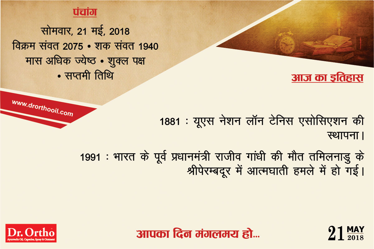 Today in History, 21 May 2018 – Aaj Ka Itihas Aur Panchang In Hindi